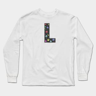 L letter with colorful paw print Long Sleeve T-Shirt
